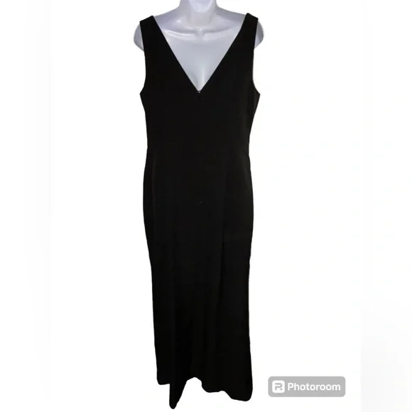 Eliza J Sleeveless Cascading Ruffle front black gown
